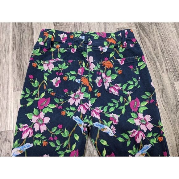 Time And Tru Womens Size XS (0-2) Birds Floral Skinny Pull On Cropped Pants - Picture 3 of 10